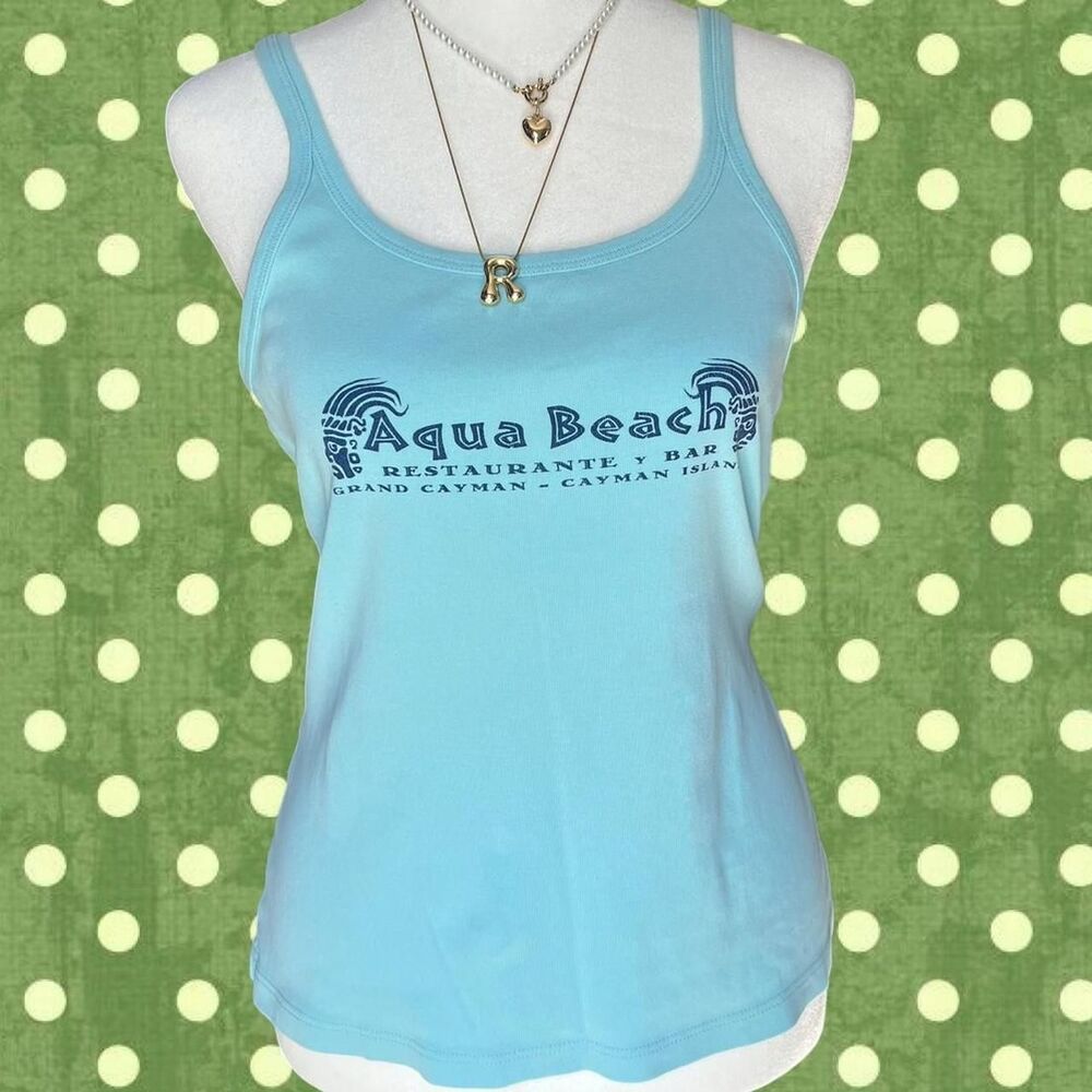 Moda International Aqua Blue Graphic Tank Top